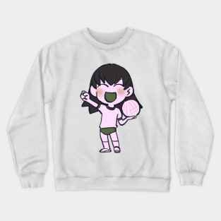 I draw chibi pastel pink tomo with volleyball / azumanga daioh Crewneck Sweatshirt